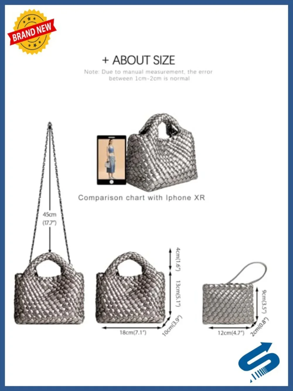 Foldable Chain Small Crossbody Handbag with Coin Purse, Hand-Woven Vegan